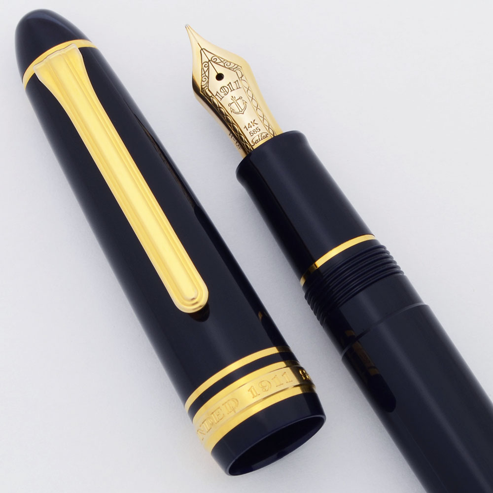 Sailor 1911S Fountain Pen - Standard Size, Dark Blue Gold Trim